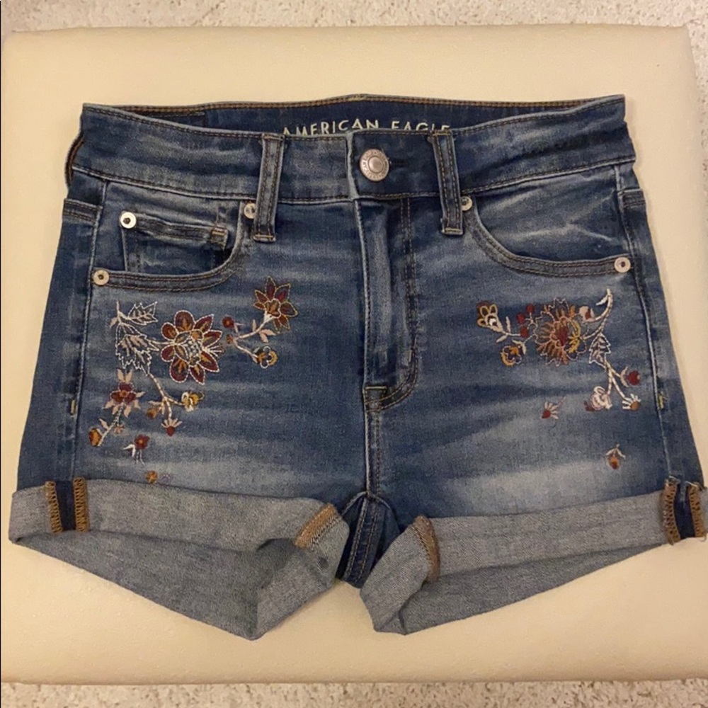 American Eagle Embroidered Jean Shorts